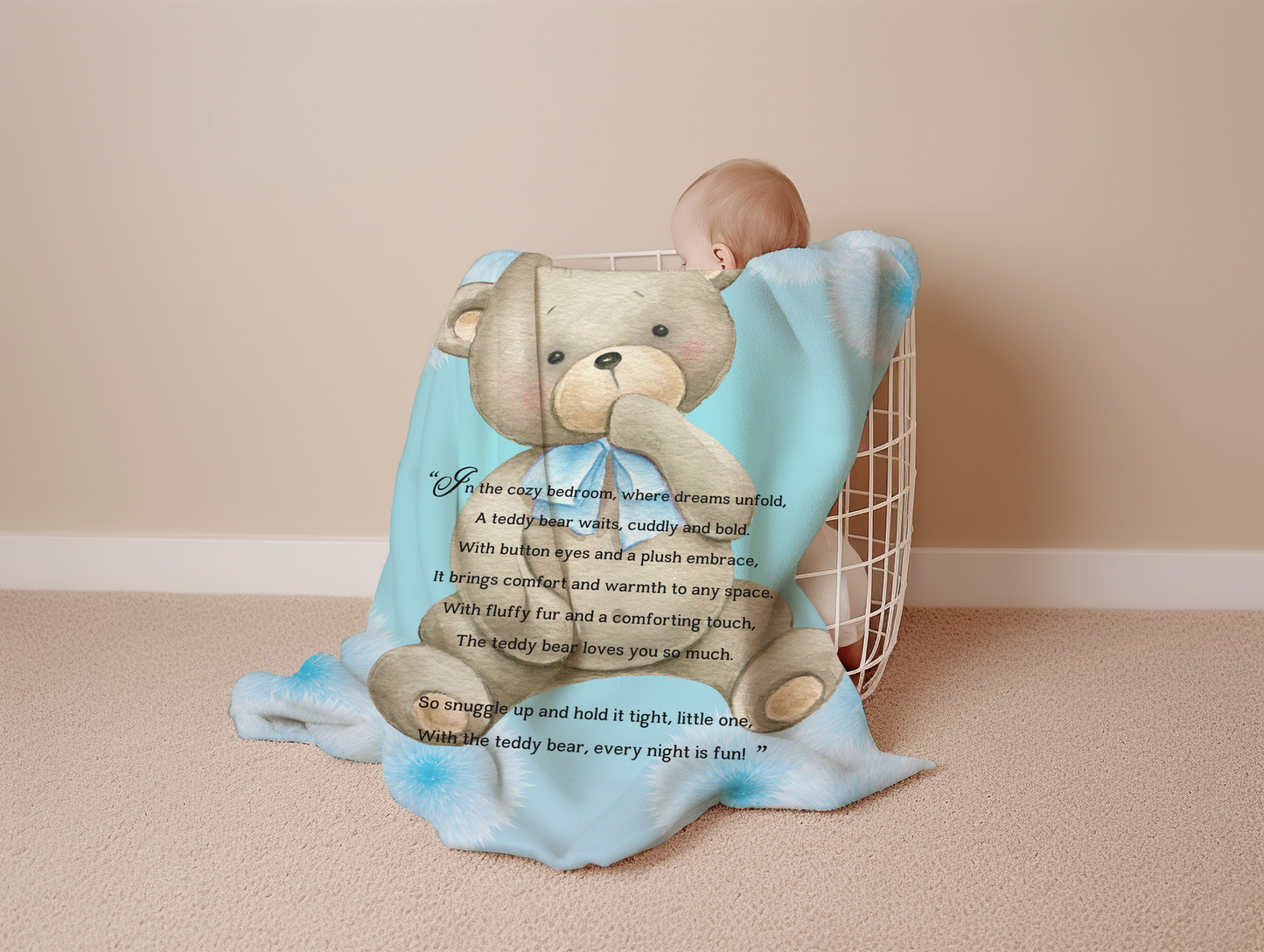 Introducing our adorable luxurious super soft Velveteen Children's Teddy Bear Blanket, the perfect Cuddle companion, Kid's Rhyme Blanket
