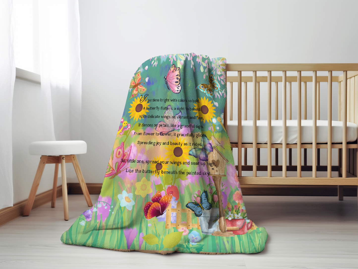 Introducing our adorable luxurious super soft Velveteen Children's Butterfly Blanket, the perfect Cuddle companion, Kid's Rhyme Blanket