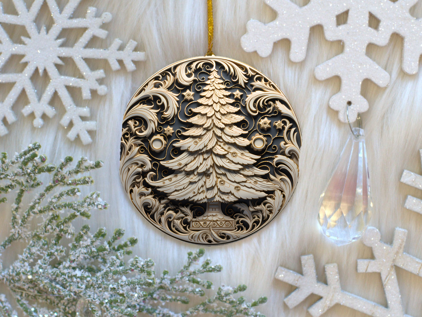 Radiant 3D Porcelain Christmas Ornament:  Elegance in Every Detail for Your Holiday Joy!