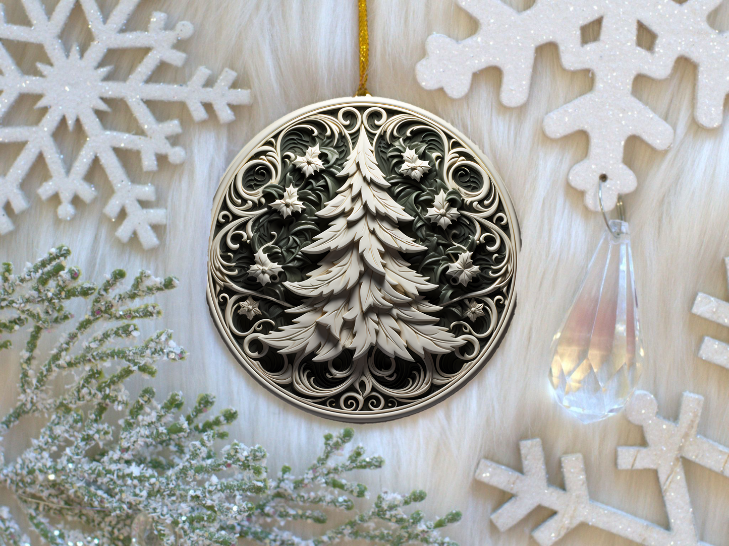 Radiant 3D Porcelain Christmas Ornament:  Elegance in Every Detail for Your Holiday Joy!