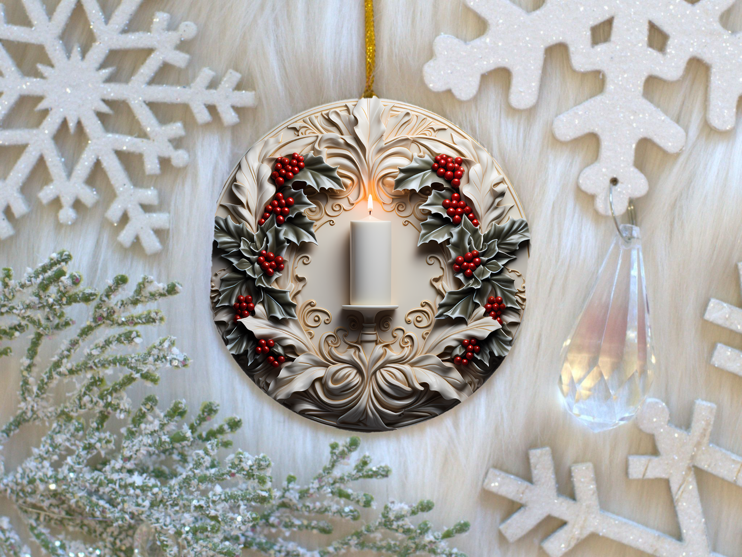 Radiant 3D Porcelain Christmas Ornament:  Elegance in Every Detail for Your Holiday Joy!