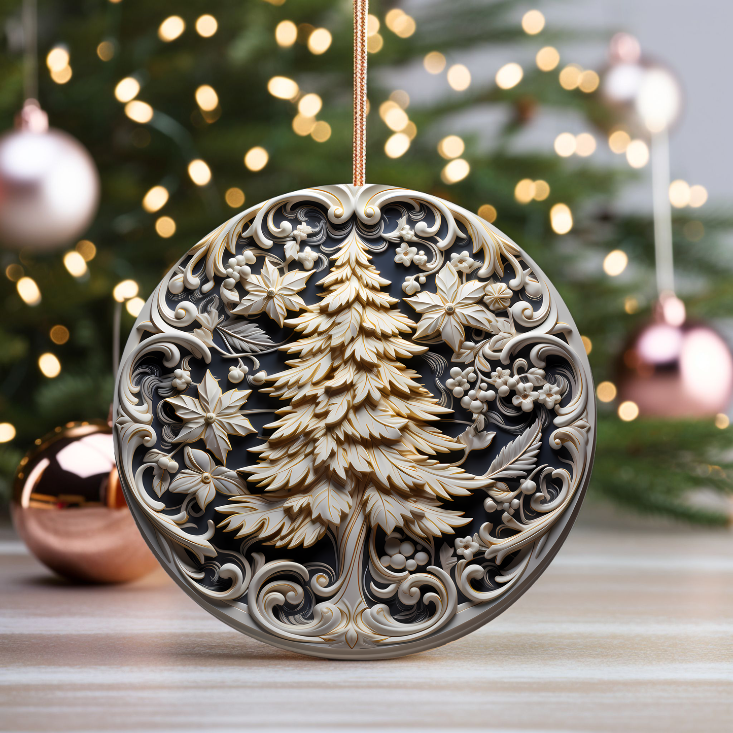 Radiant 3D Porcelain Christmas Ornament:  Elegance in Every Detail for Your Holiday Joy!