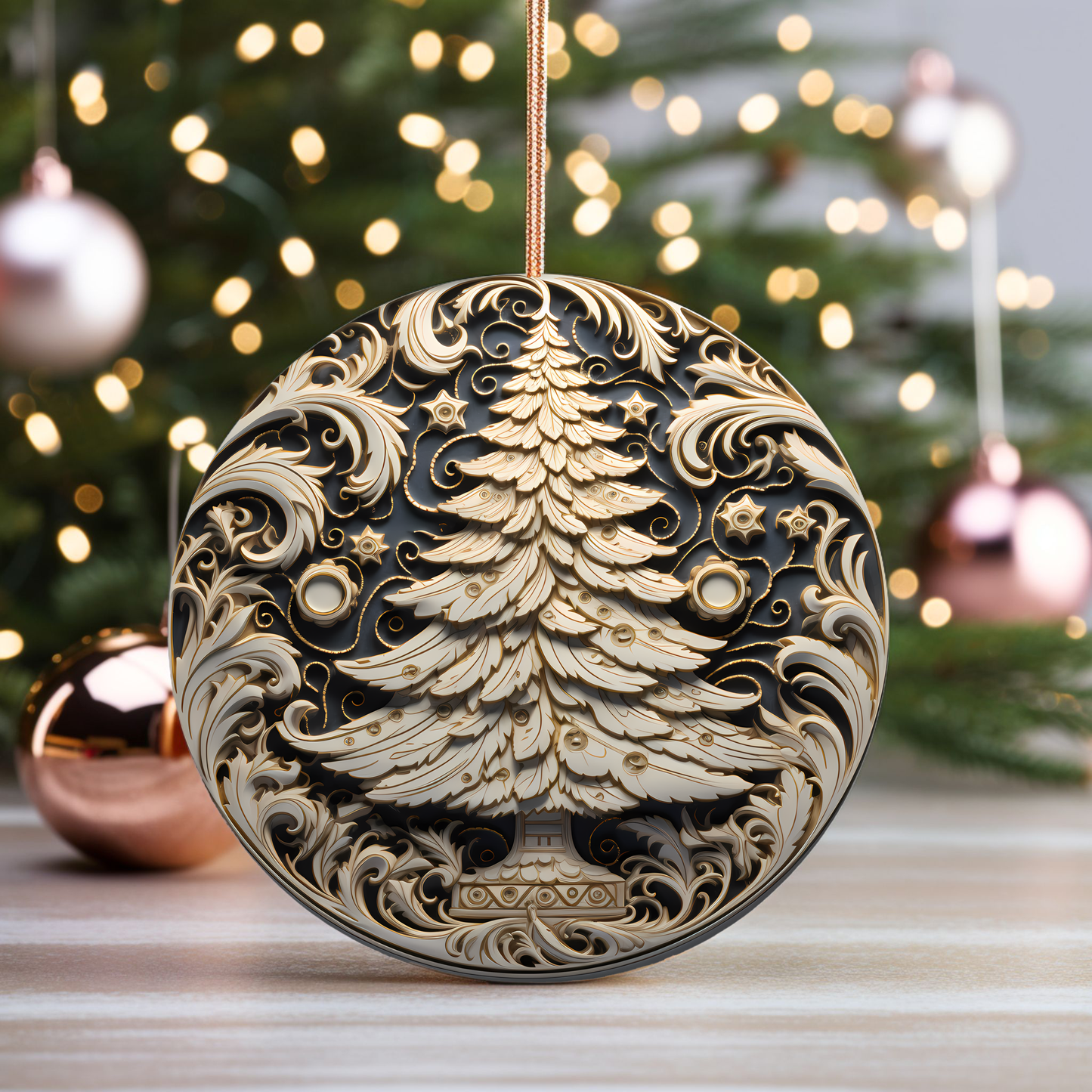 Radiant 3D Porcelain Christmas Ornament:  Elegance in Every Detail for Your Holiday Joy!