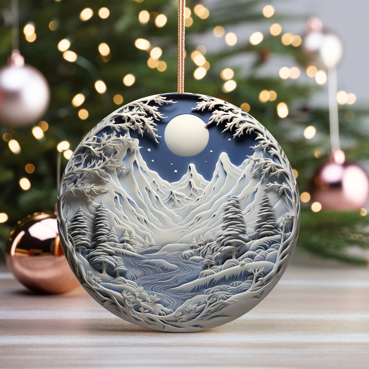 Radiant 3D Porcelain Christmas Ornament:  Elegance in Every Detail for Your Holiday Joy!