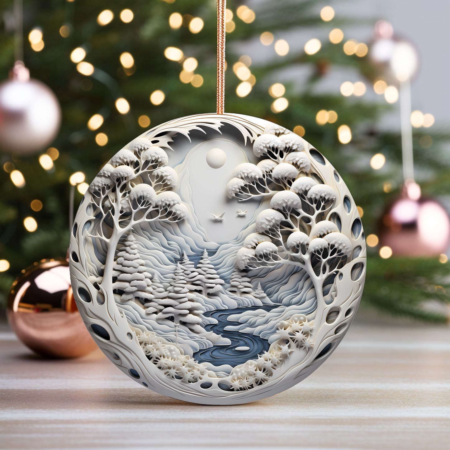 Radiant 3D Porcelain Christmas Ornament:  Elegance in Every Detail for Your Holiday Joy!