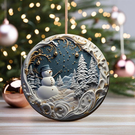 Radiant 3D Porcelain Christmas Ornament:  Elegance in Every Detail for Your Holiday Joy!