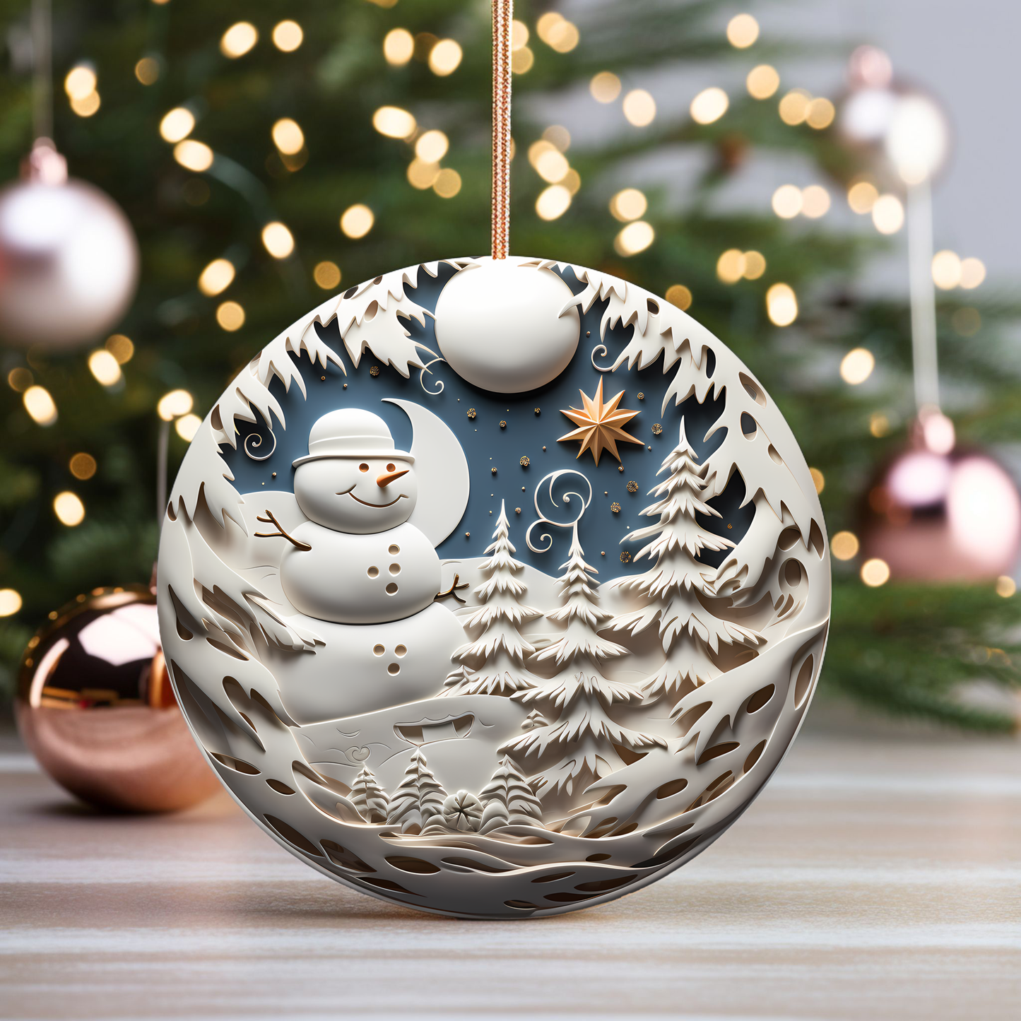 Radiant 3D Porcelain Christmas Ornament:  Elegance in Every Detail for Your Holiday Joy!