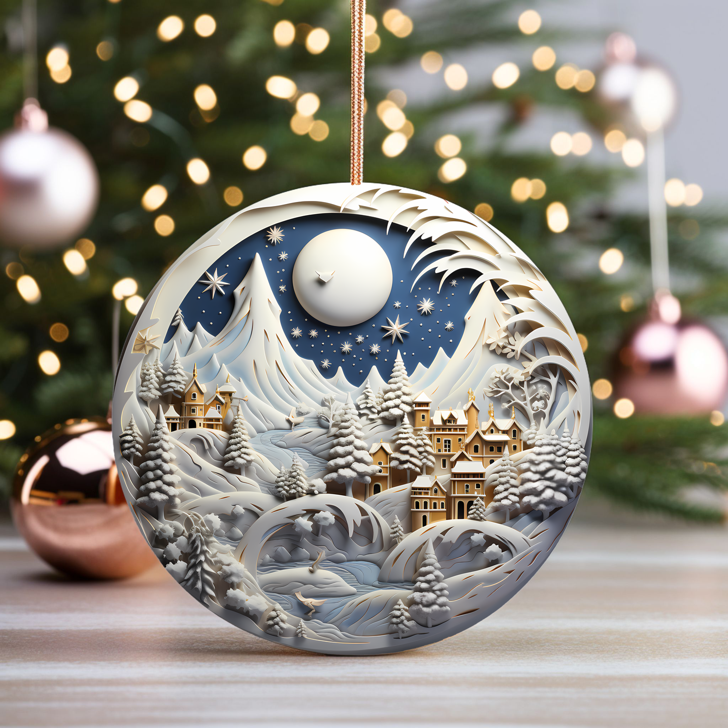 Radiant 3D Porcelain Christmas Ornament:  Elegance in Every Detail for Your Holiday Joy!