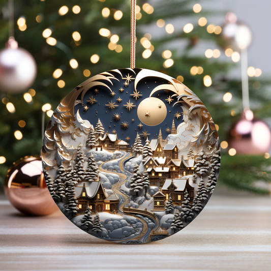 Radiant 3D Porcelain Christmas Ornament:  Elegance in Every Detail for Your Holiday Joy!