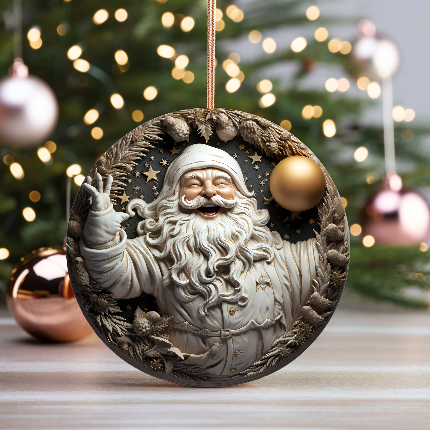 Radiant 3D Porcelain Christmas Ornament:  Elegance in Every Detail for Your Holiday Joy!