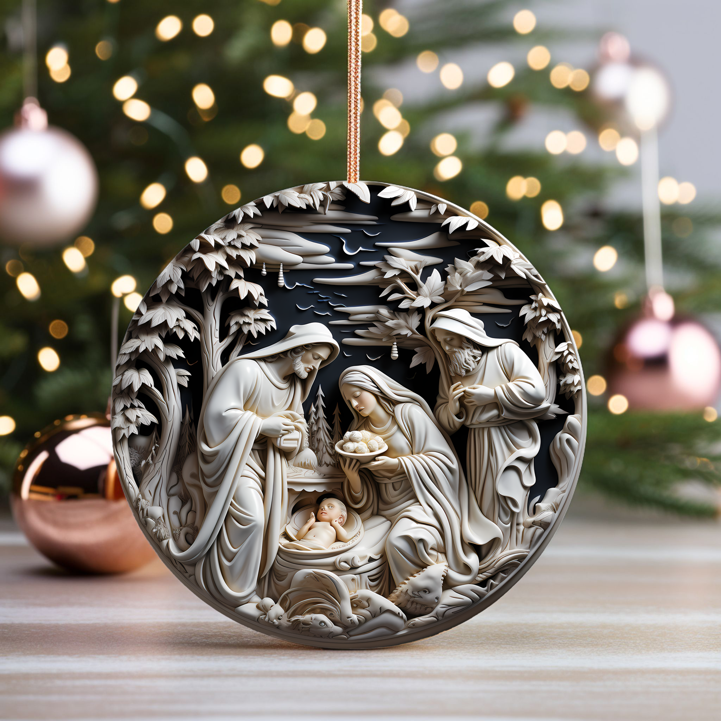 Radiant 3D Porcelain Christmas Ornament:  Elegance in Every Detail for Your Holiday Joy!