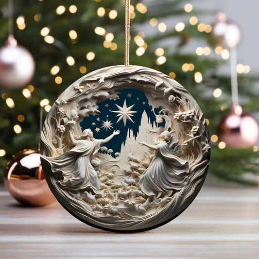 Radiant 3D Porcelain Christmas Ornament:  Elegance in Every Detail for Your Holiday Joy!