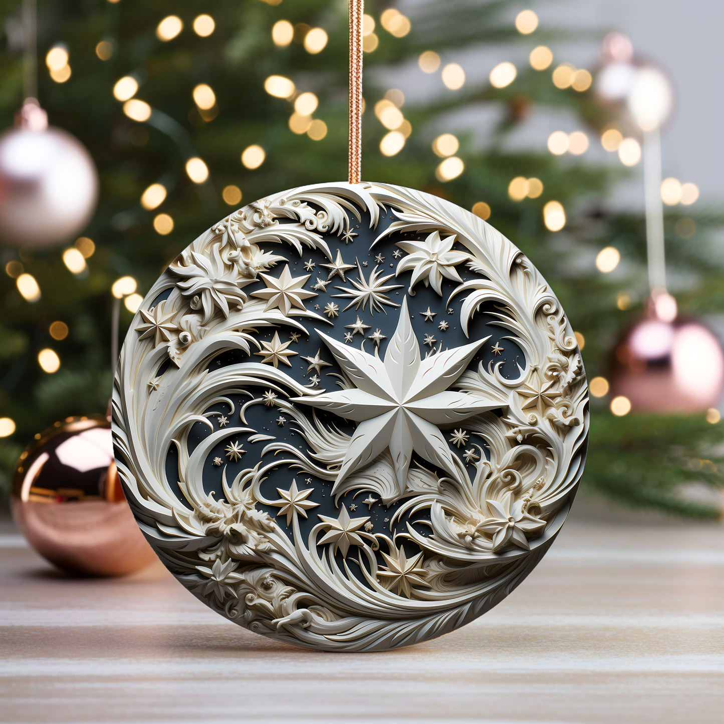 Radiant 3D Porcelain Christmas Ornament:  Elegance in Every Detail for Your Holiday Joy!