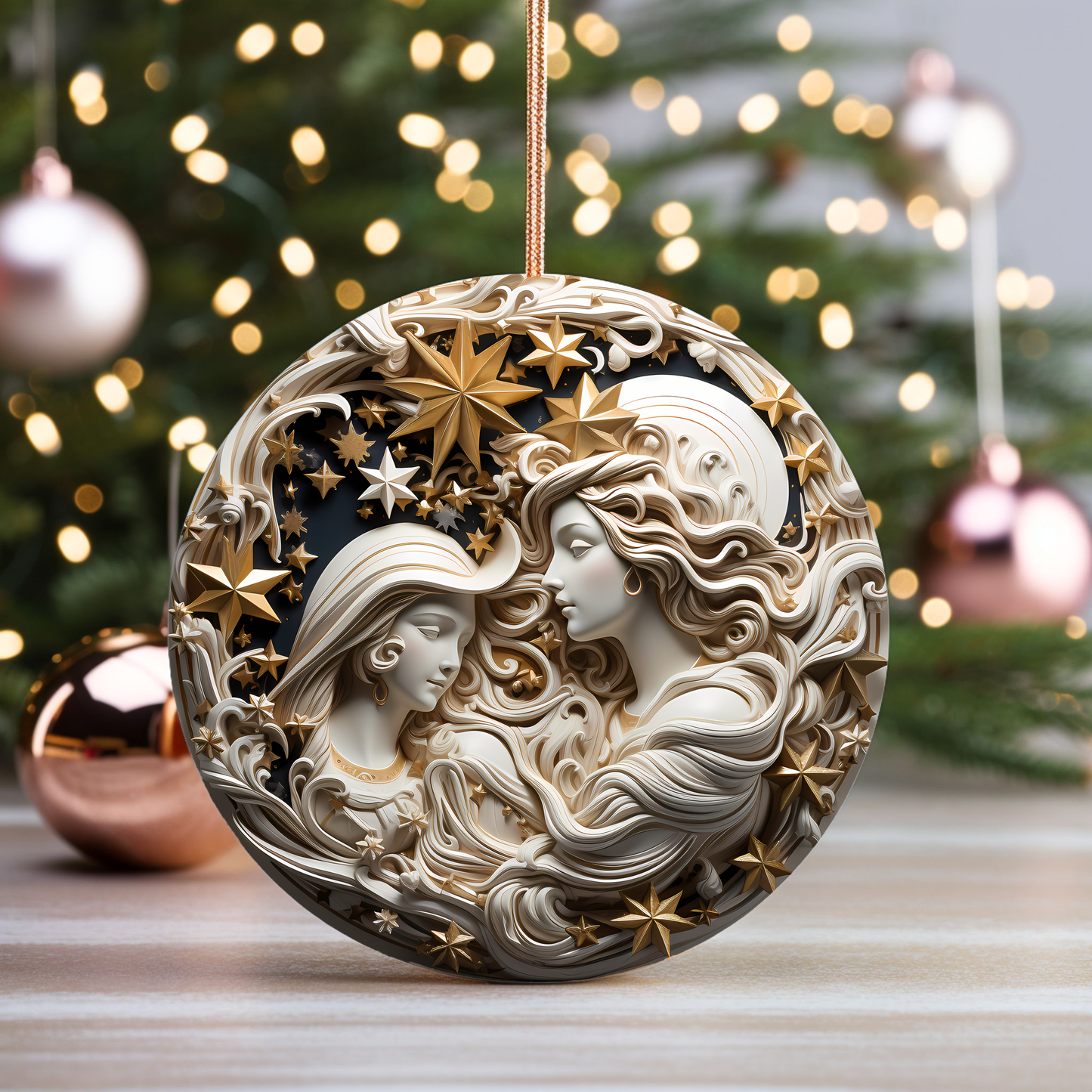 Radiant 3D-style Image, Porcelain Angel Ornament:  Elegance in Every Detail for Your Holiday Joy!