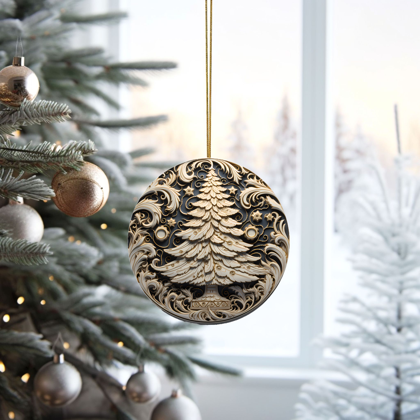 Radiant 3D Porcelain Christmas Ornament:  Elegance in Every Detail for Your Holiday Joy!