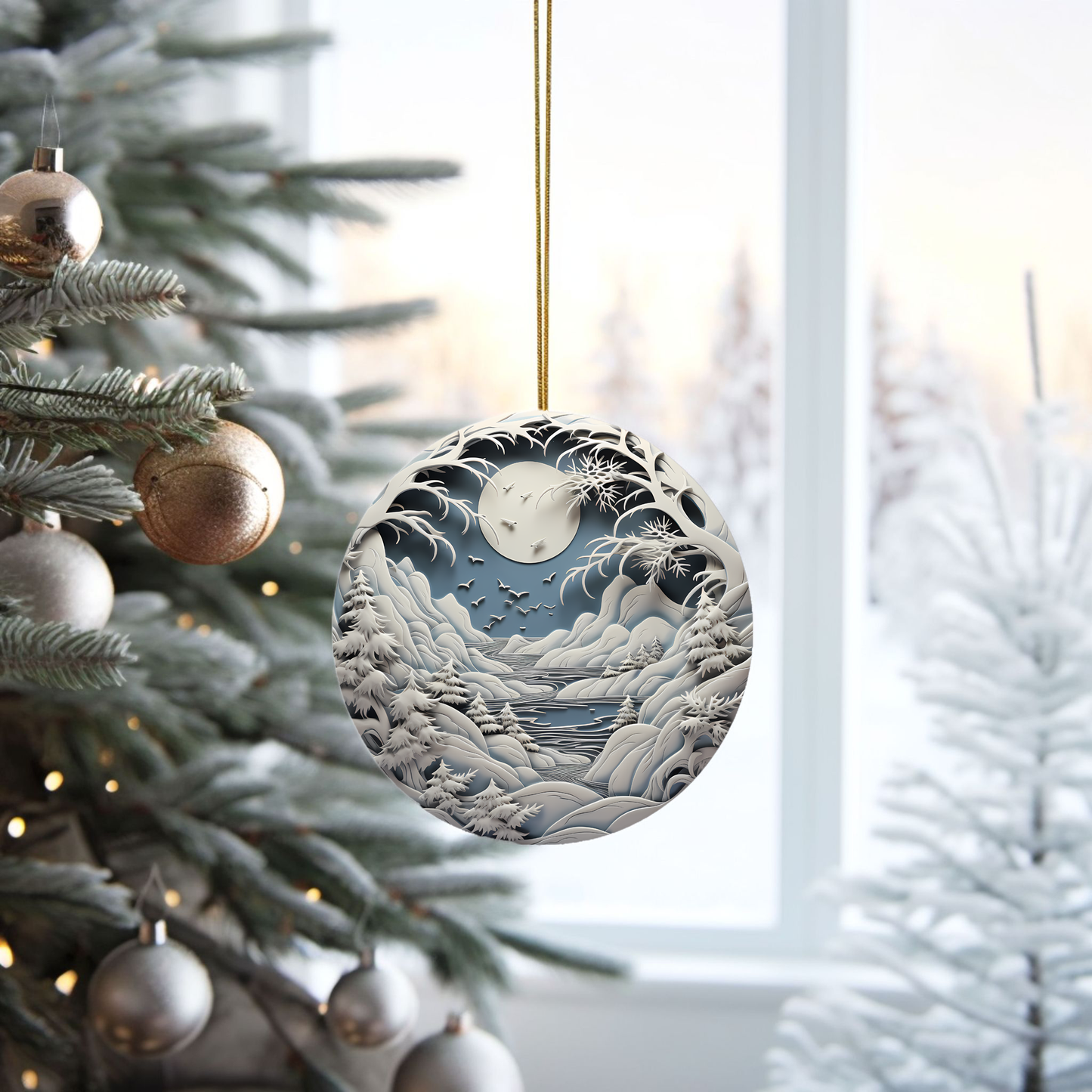 Radiant 3D Porcelain Christmas Ornament:  Elegance in Every Detail for Your Holiday Joy!