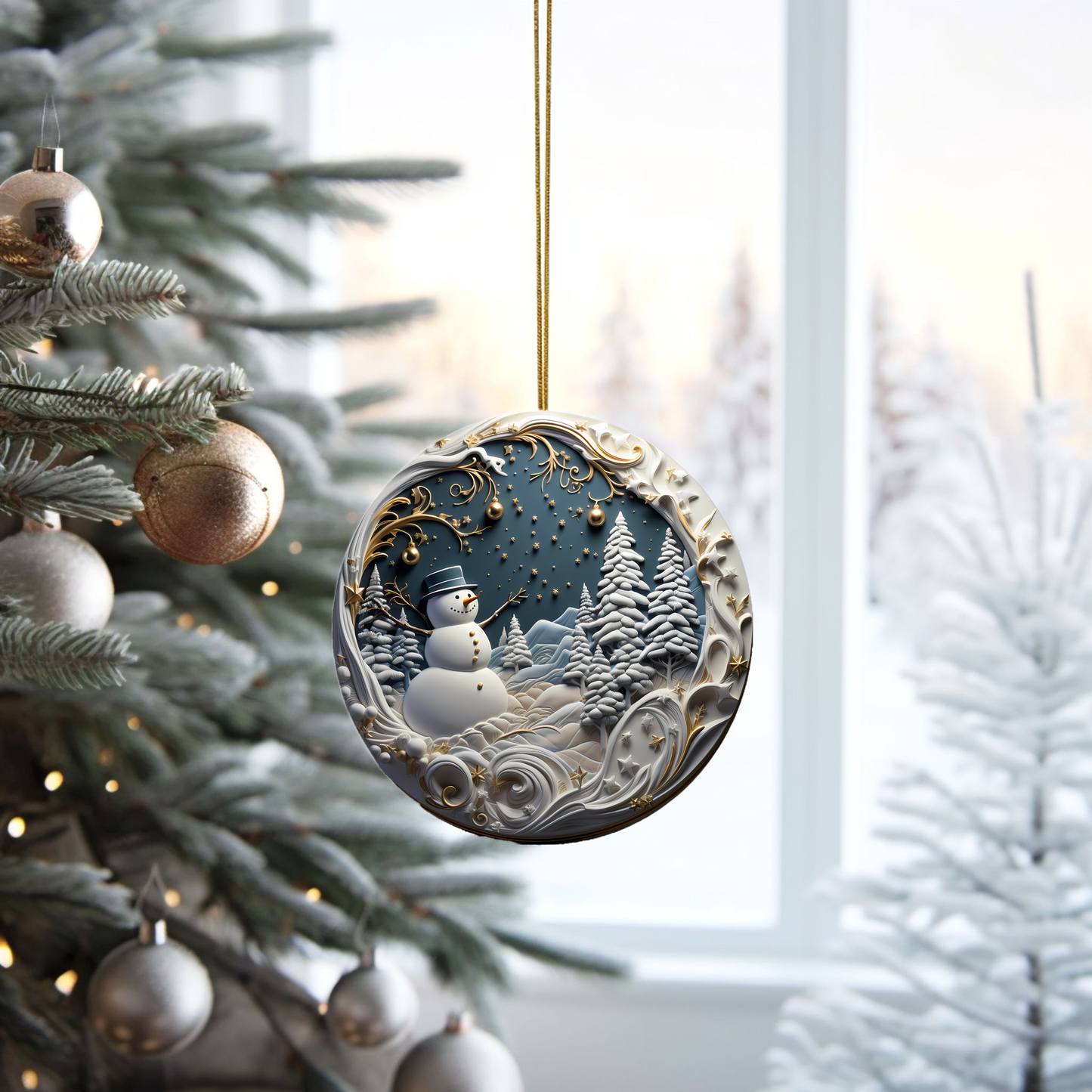 Radiant 3D Porcelain Christmas Ornament:  Elegance in Every Detail for Your Holiday Joy!