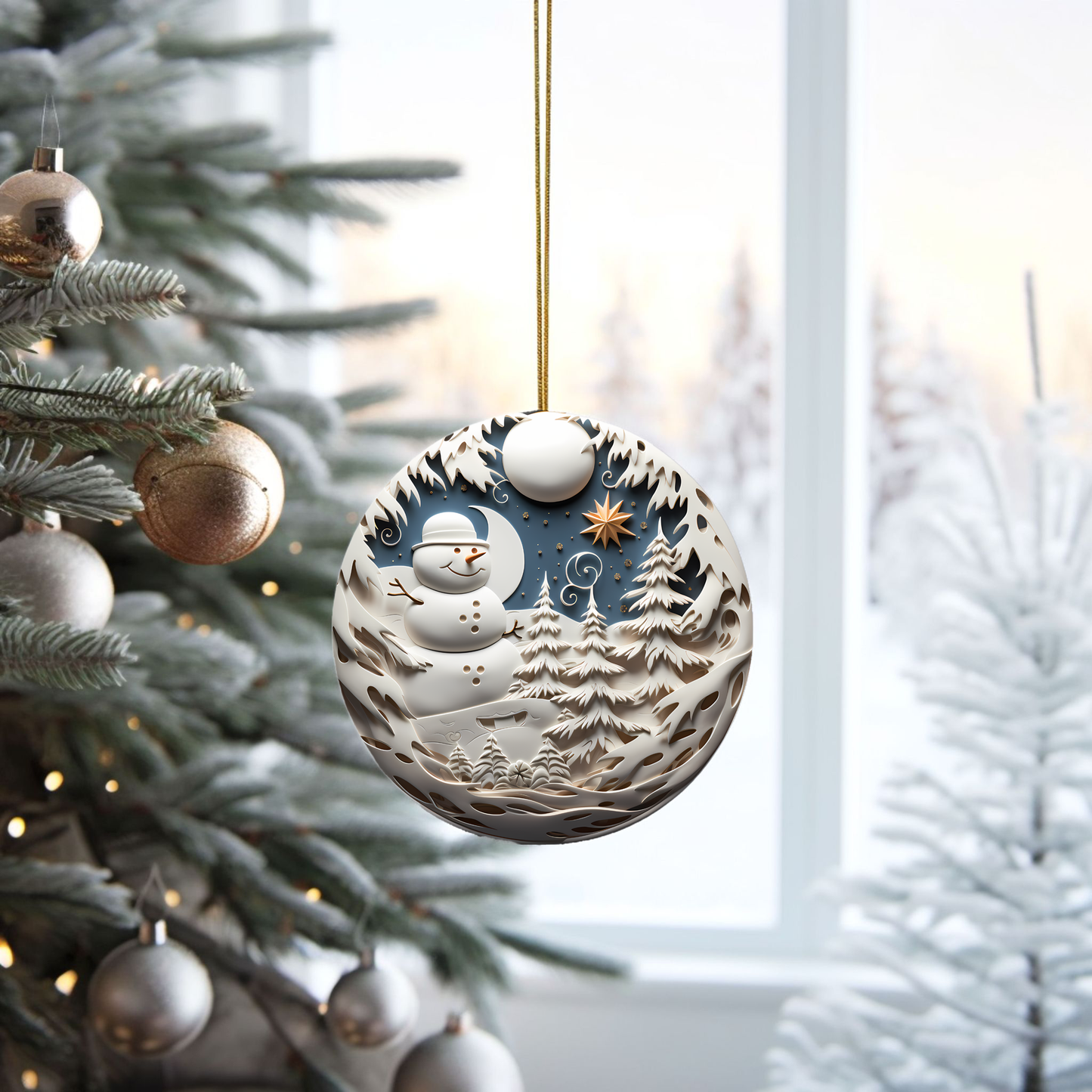 Radiant 3D Porcelain Christmas Ornament:  Elegance in Every Detail for Your Holiday Joy!