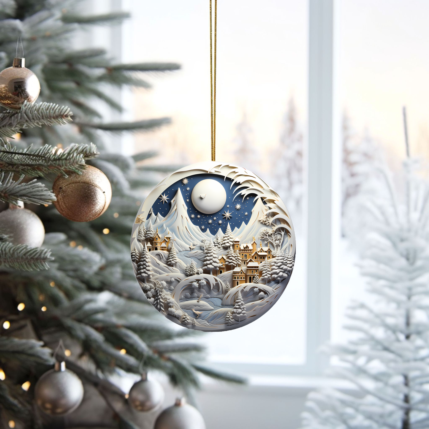 Radiant 3D Porcelain Christmas Ornament:  Elegance in Every Detail for Your Holiday Joy!