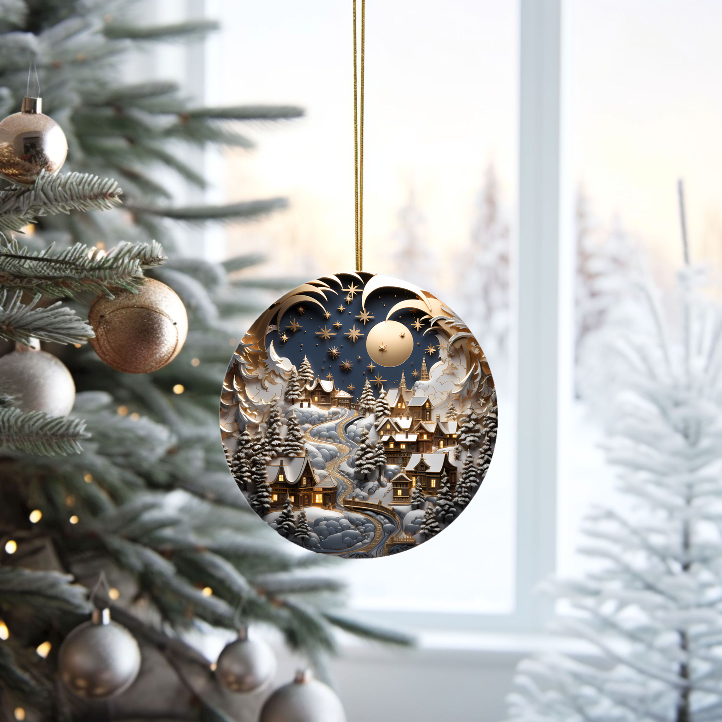 Radiant 3D Porcelain Christmas Ornament:  Elegance in Every Detail for Your Holiday Joy!