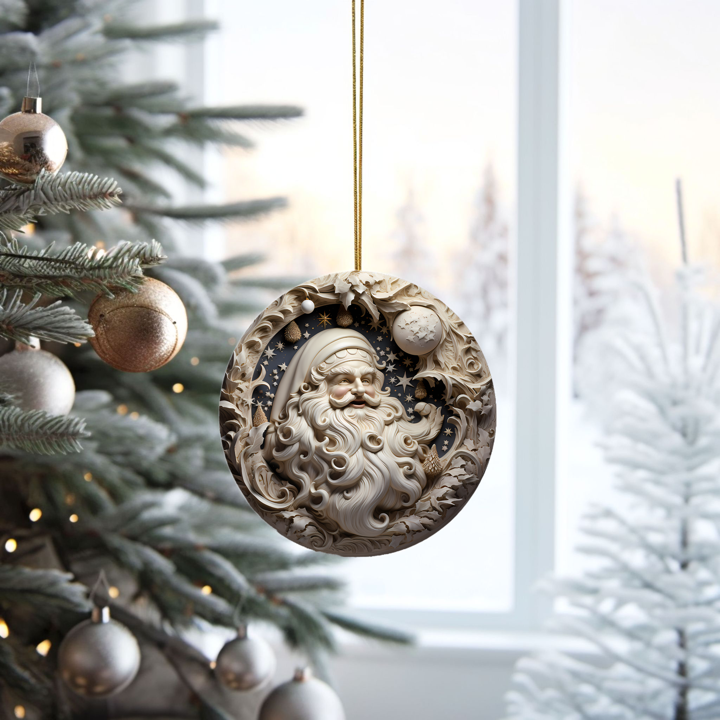 Radiant 3D Porcelain Christmas Ornament:  Elegance in Every Detail for Your Holiday Joy!