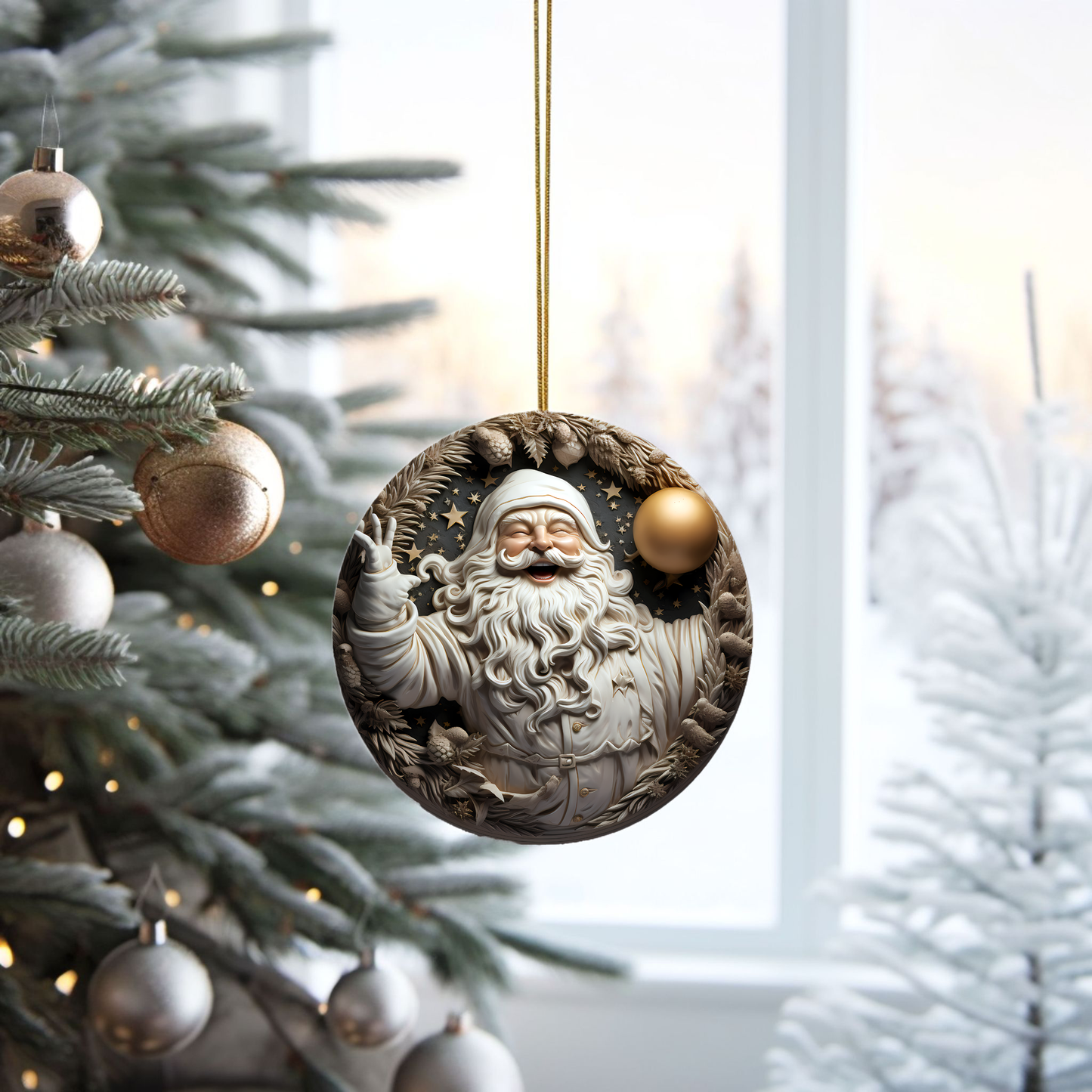 Radiant 3D Porcelain Christmas Ornament:  Elegance in Every Detail for Your Holiday Joy!