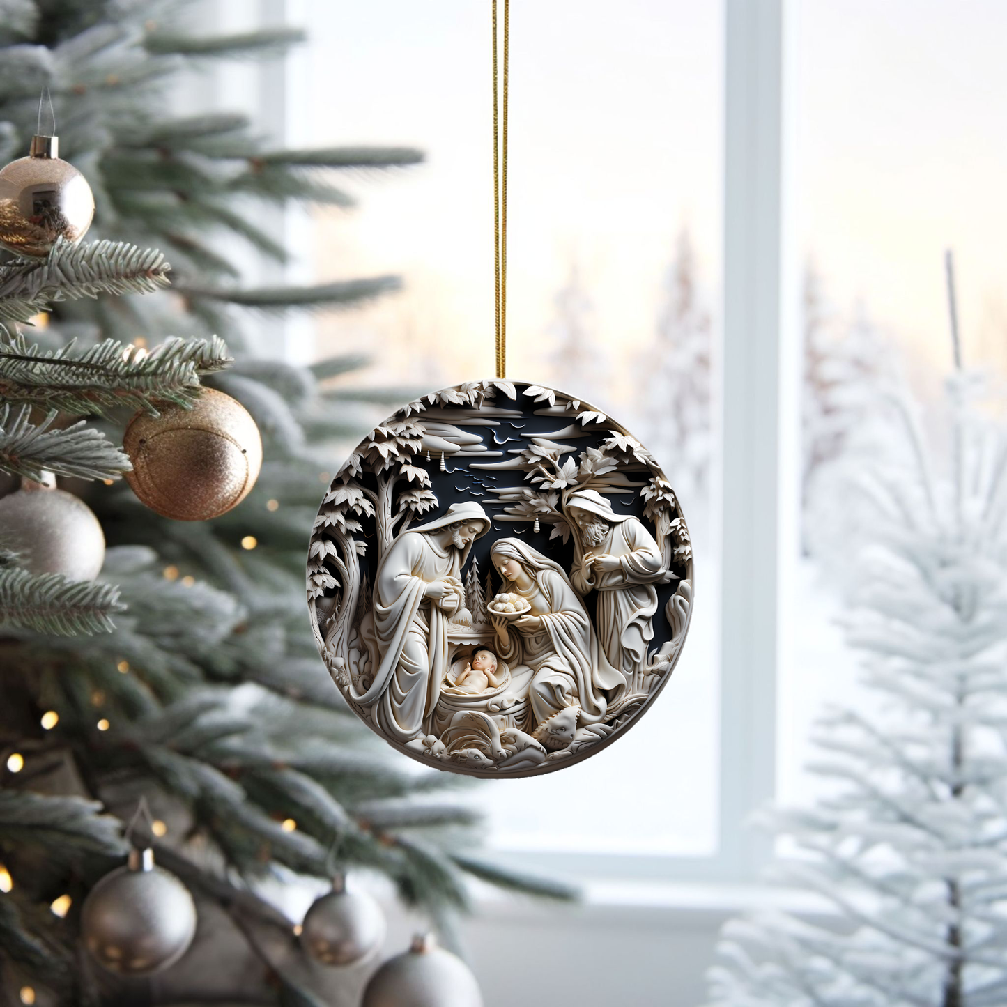 Radiant 3D Porcelain Christmas Ornament:  Elegance in Every Detail for Your Holiday Joy!