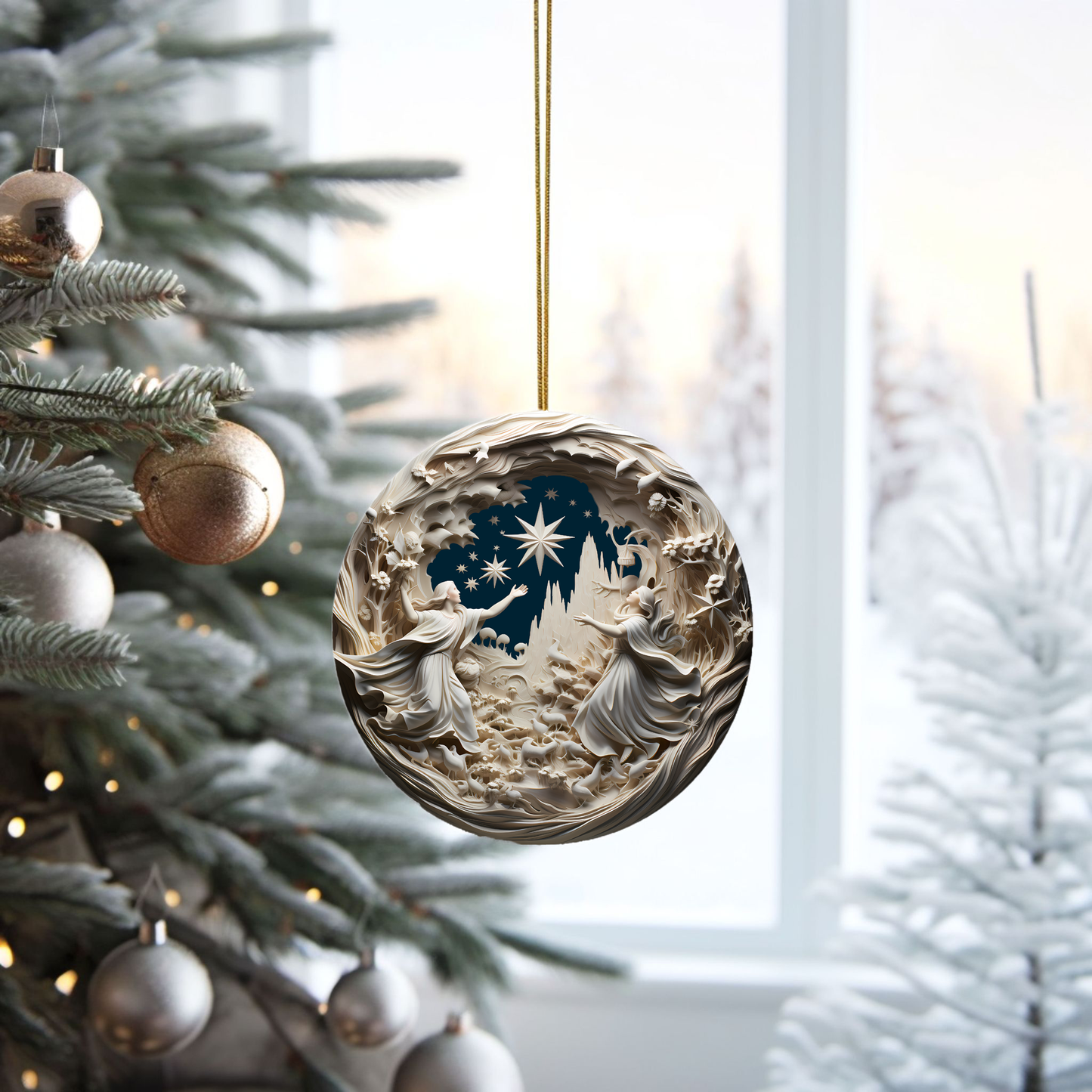 Radiant 3D Porcelain Christmas Ornament:  Elegance in Every Detail for Your Holiday Joy!