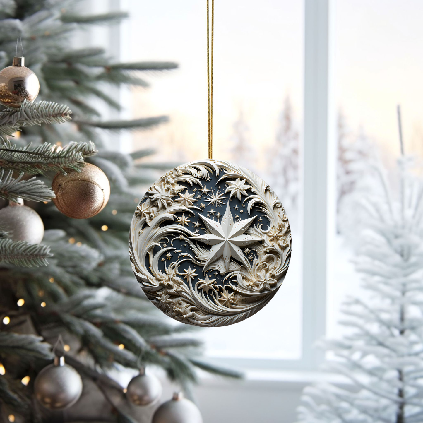 Radiant 3D Porcelain Christmas Ornament:  Elegance in Every Detail for Your Holiday Joy!