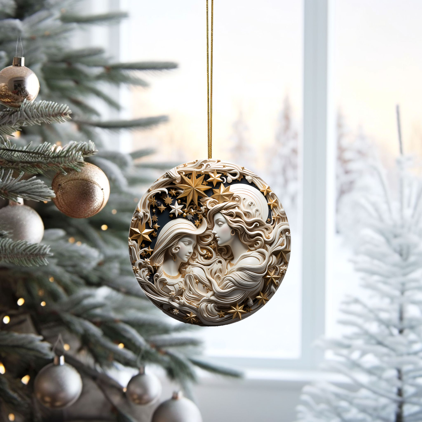 Radiant 3D-style Image, Porcelain Angel Ornament:  Elegance in Every Detail for Your Holiday Joy!