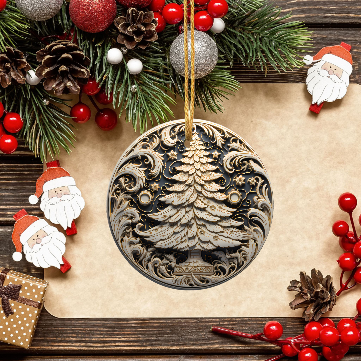 Radiant 3D Porcelain Christmas Ornament:  Elegance in Every Detail for Your Holiday Joy!