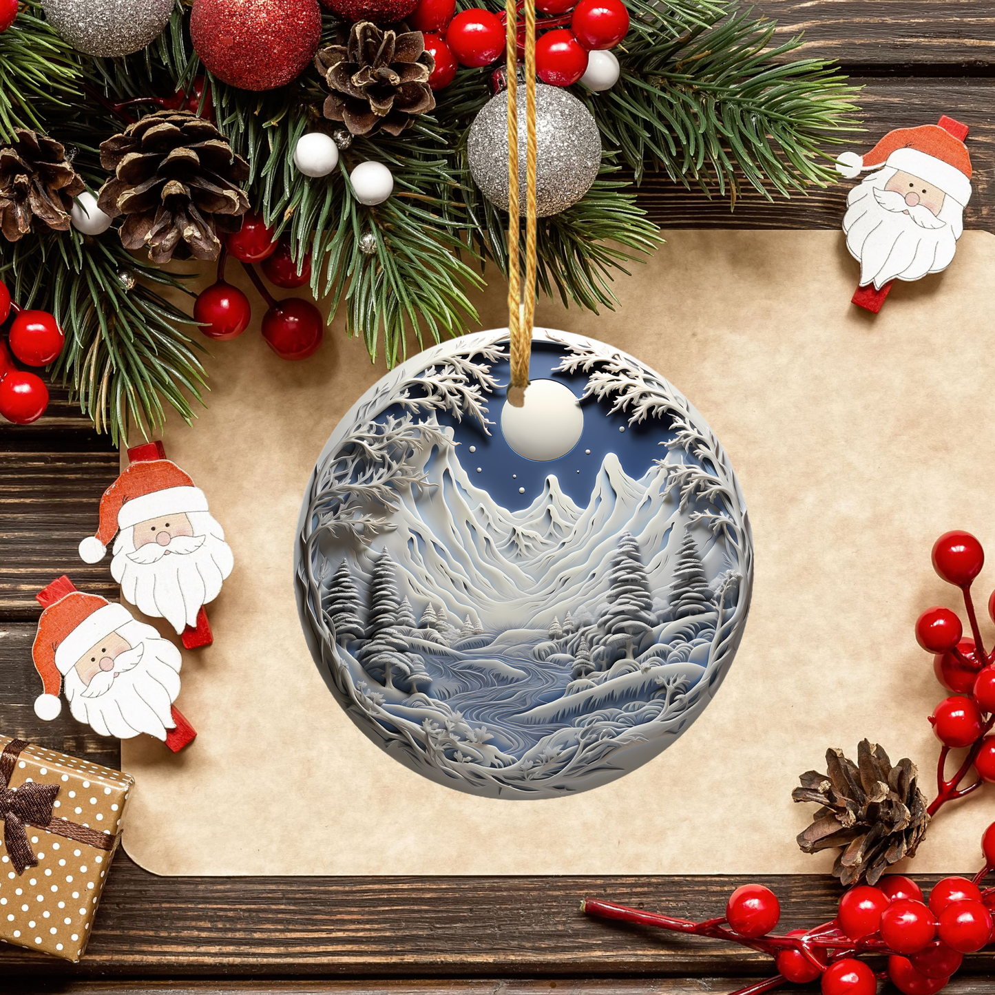 Radiant 3D Porcelain Christmas Ornament:  Elegance in Every Detail for Your Holiday Joy!