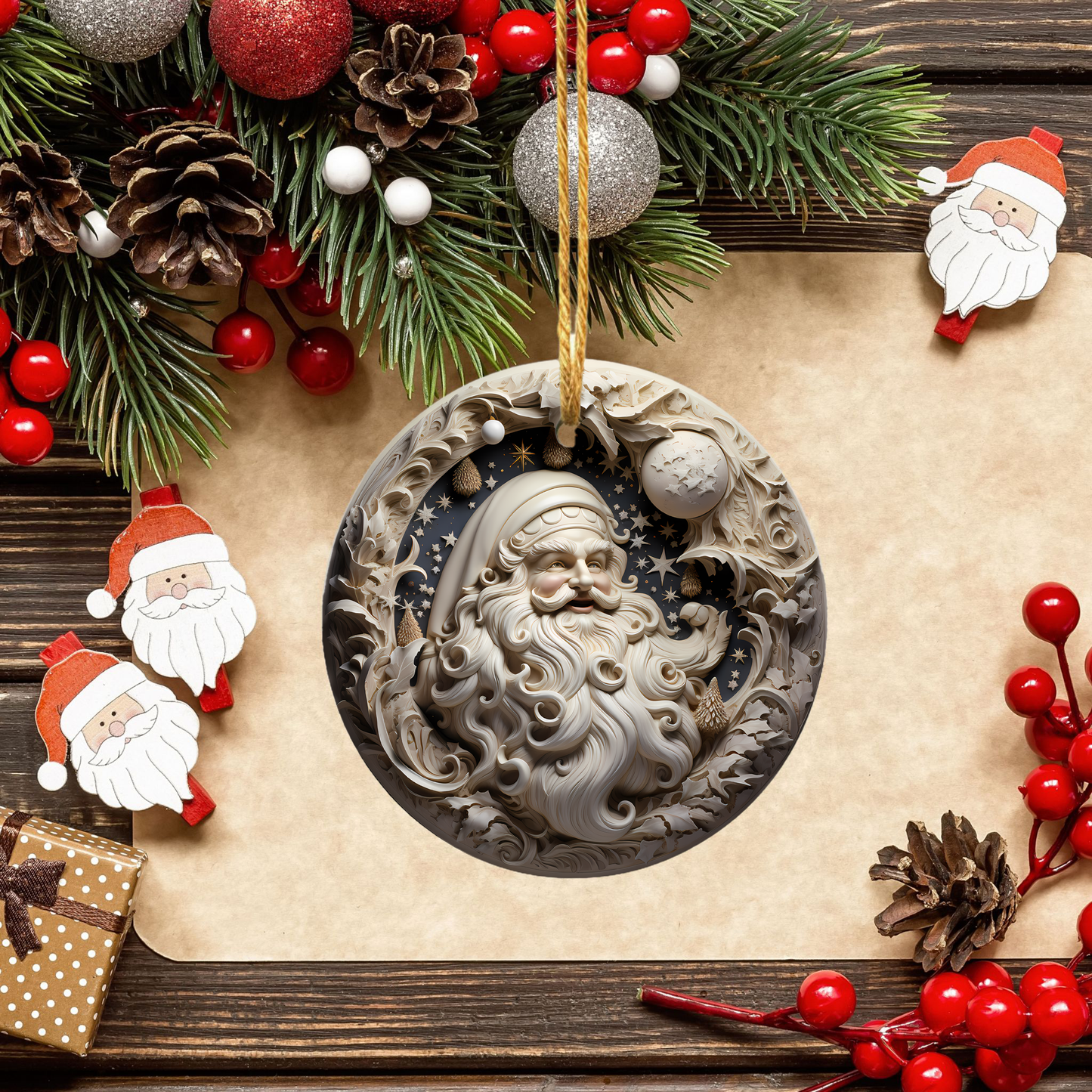 Radiant 3D Porcelain Christmas Ornament:  Elegance in Every Detail for Your Holiday Joy!