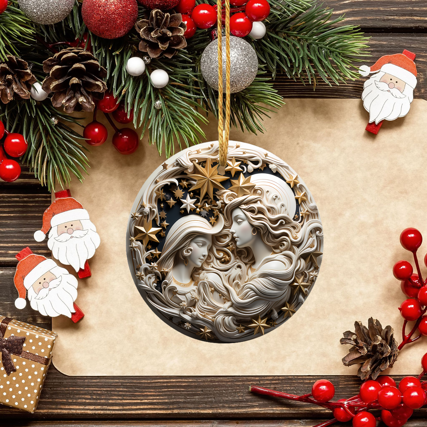 Radiant 3D-style Image, Porcelain Angel Ornament:  Elegance in Every Detail for Your Holiday Joy!