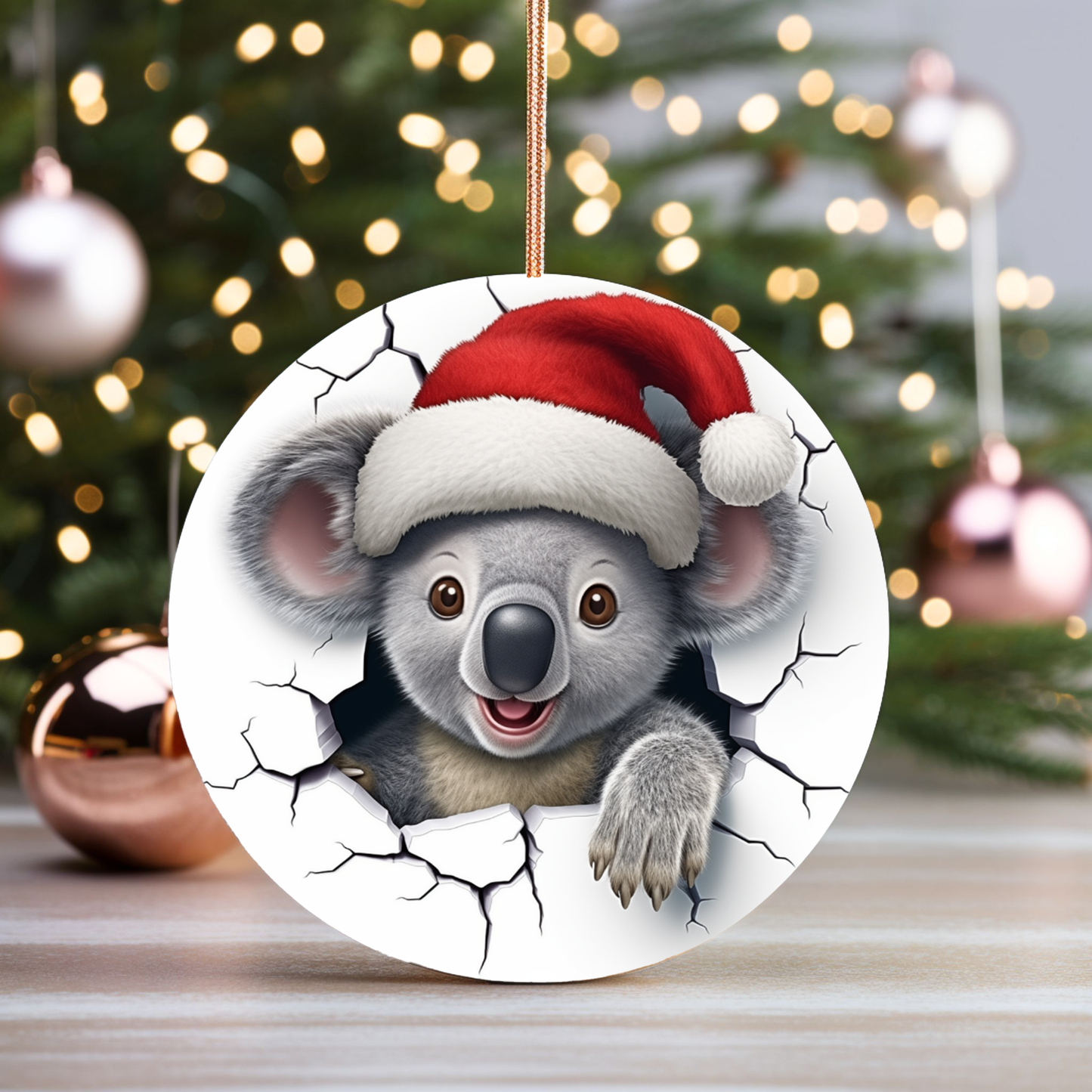 Radiant 3D Animal Breakthrough Porcelain Christmas Koala Ornament:  Elegance in Every Detail for Your Holiday Joy!