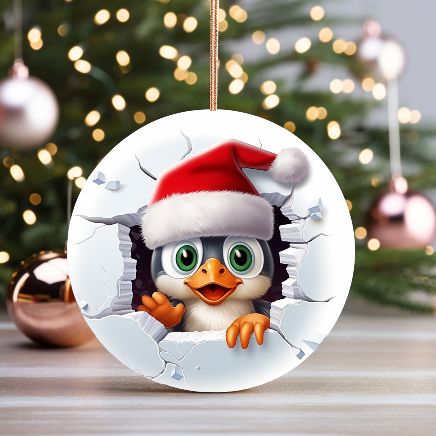 Radiant 3D Animal Breakthrough Porcelain Christmas Penguin Ornament:  Elegance in Every Detail for Your Holiday Joy!