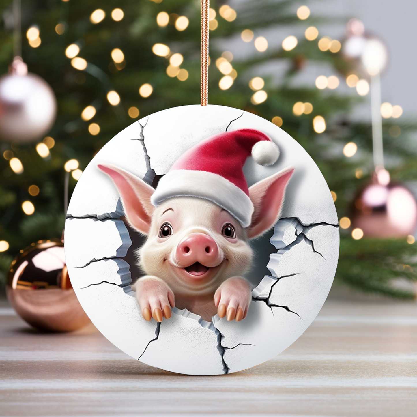 Radiant 3D Animal Breakthrough Porcelain Christmas Piglet Ornament:  Elegance in Every Detail for Your Holiday Joy!