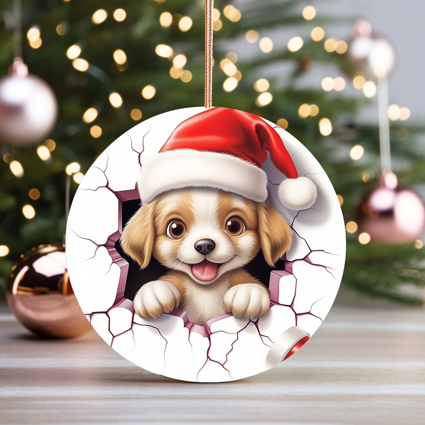 Radiant 3D Breakthrough Porcelain Christmas Puppy Ornament:  Elegance in Every Detail for Your Holiday Joy!