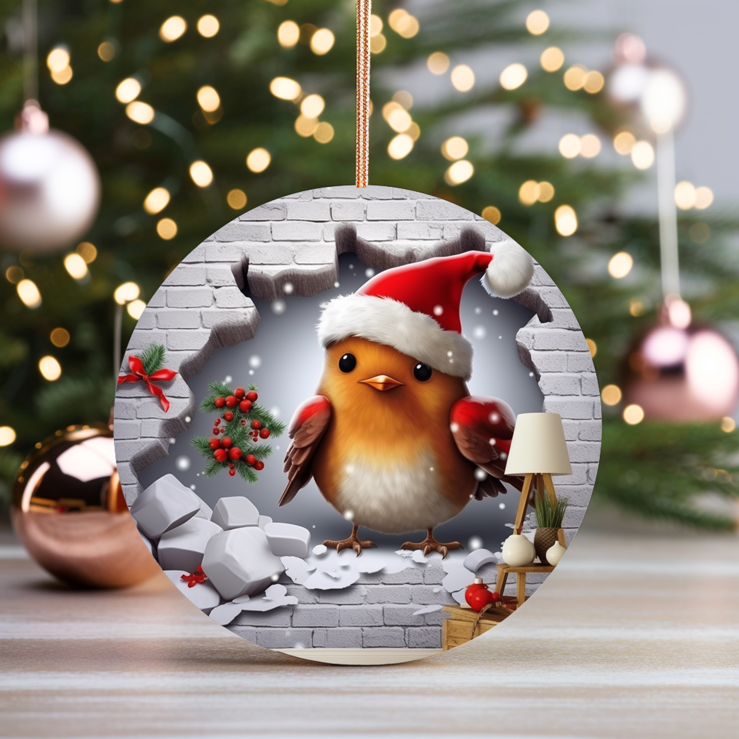 Radiant 3D Animal Breakthrough Porcelain Christmas Robin Ornament:  Elegance in Every Detail for Your Holiday Joy!