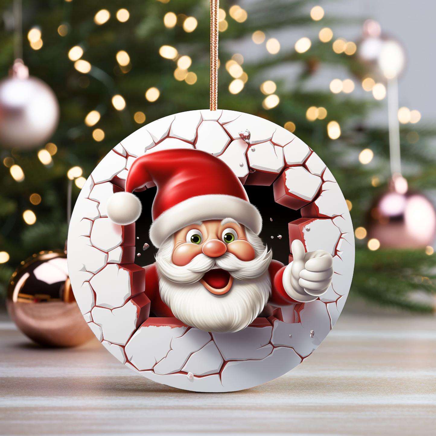 Radiant 3D Animal Breakthrough Porcelain Christmas Santa Ornament:  Elegance in Every Detail for Your Holiday Joy!