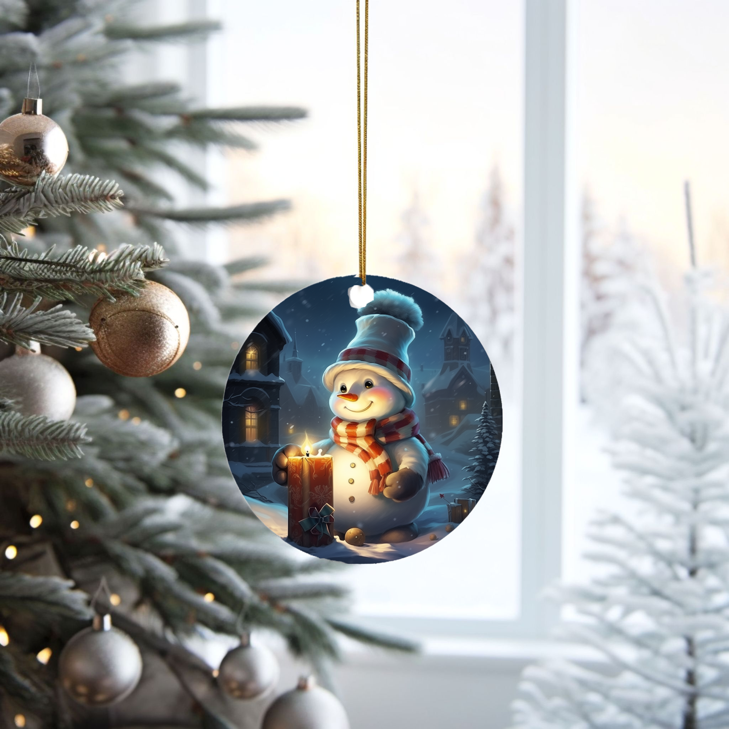 Radiant 3D Image Porcelain Christmas Snowman Ornament:  Elegance in Every Detail for Your Holiday Joy!_4