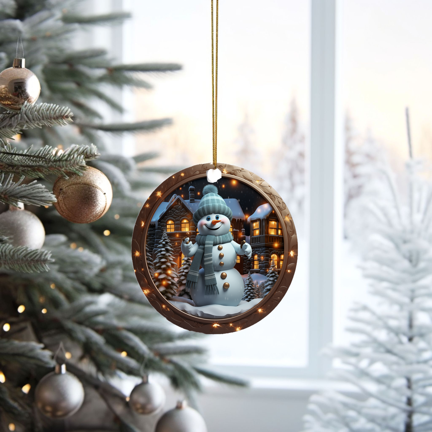 Radiant 3D Image Porcelain Christmas Snowman Ornament:  Elegance in Every Detail for Your Holiday Joy!