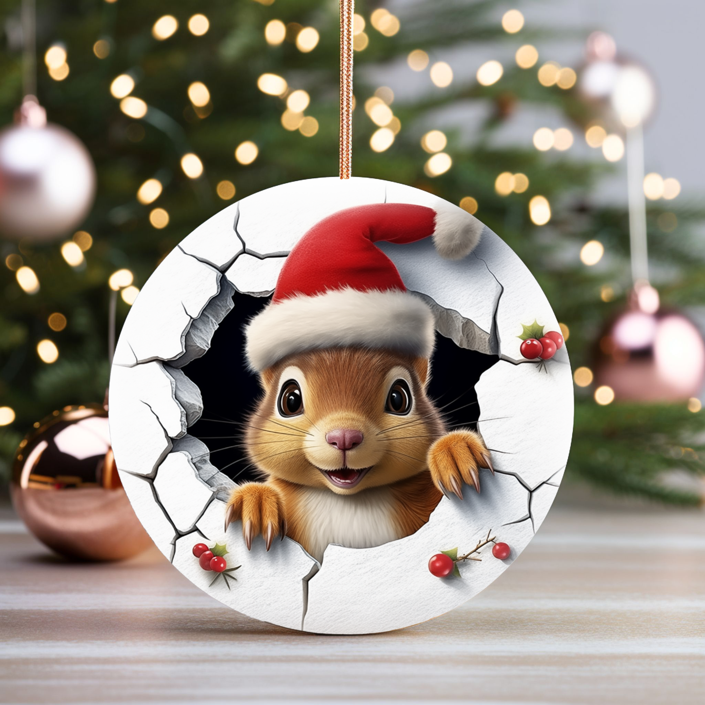 Radiant 3D Animal Breakthrough Porcelain Christmas Squirrel Ornament:  Elegance in Every Detail for Your Holiday Joy!