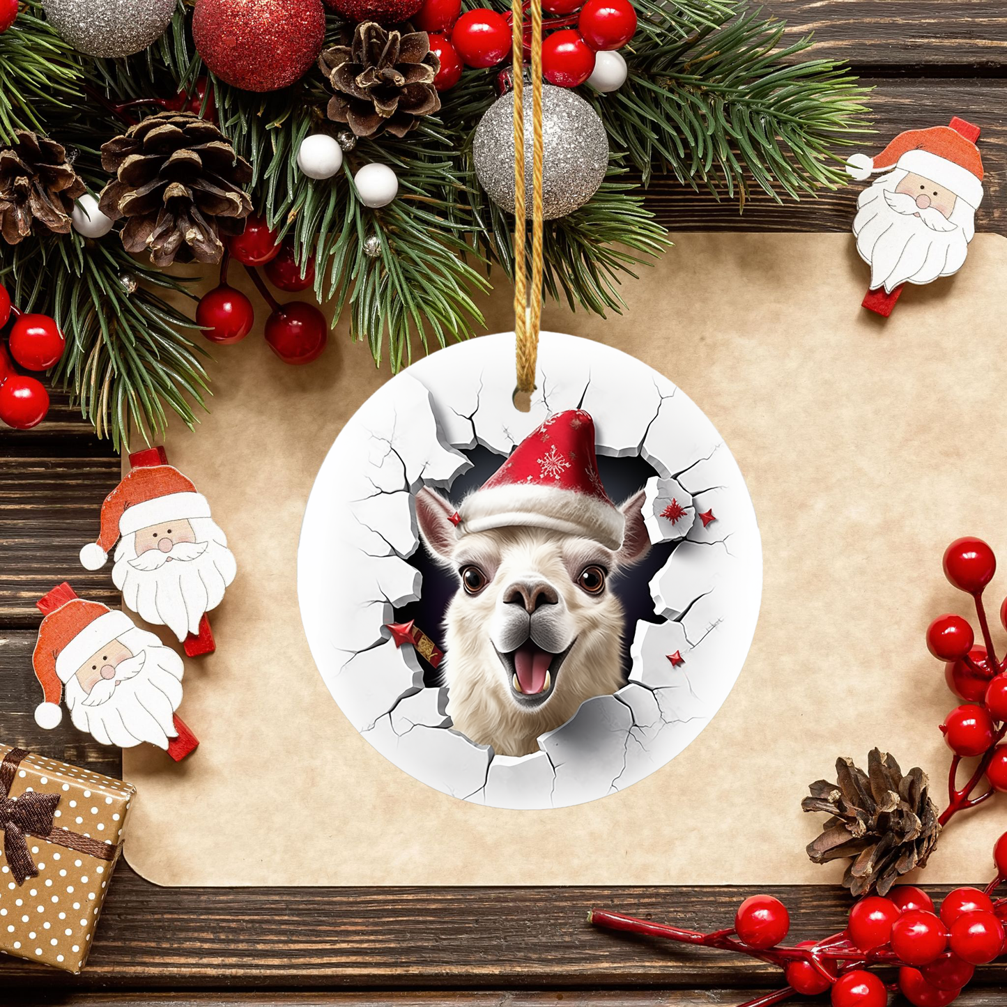 Radiant 3D Breakthrough Porcelain Christmas Llama Ornament:  Elegance in Every Detail for Your Holiday Joy!