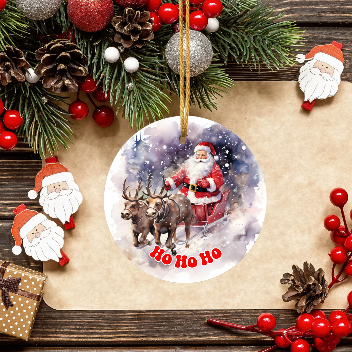 Radiant 3D Porcelain Christmas Santa Ornament:  Elegance in Every Detail for Your Holiday Joy!