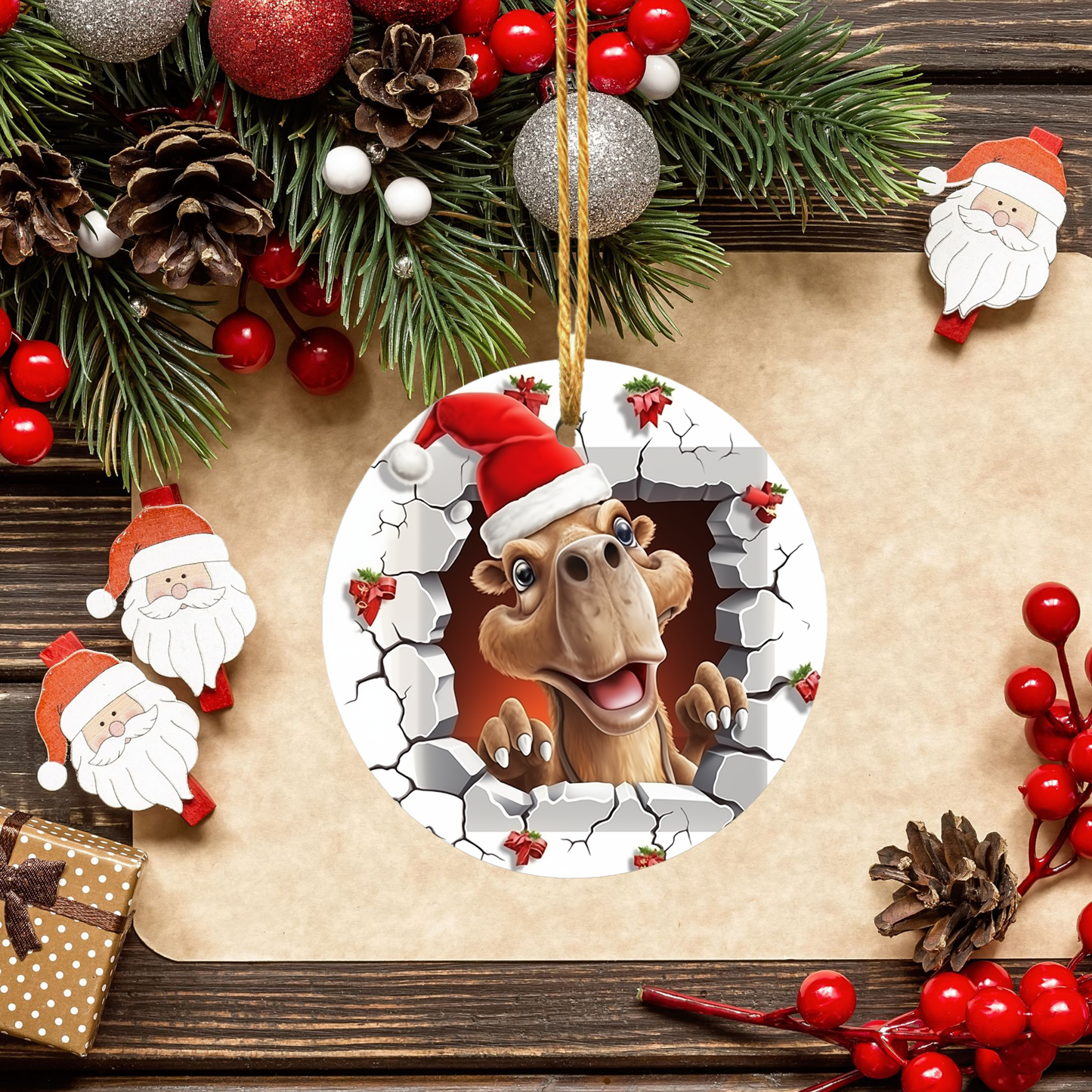 Radiant 3D Animal Breakthrough Porcelain Christmas Camel Ornament:  Elegance in Every Detail for Your Holiday Joy!