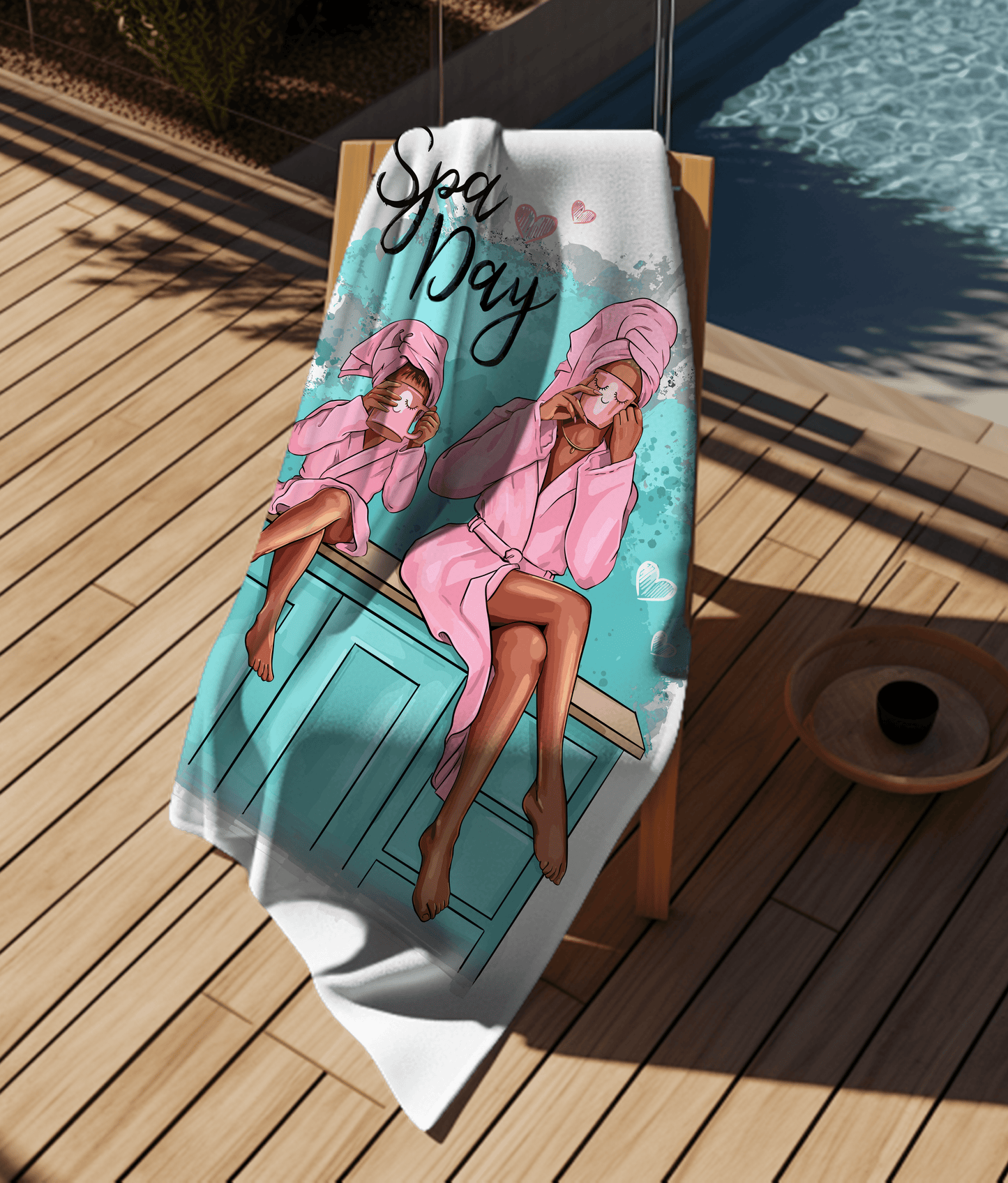 Customizable Unique “Spa Day”, Mother and Daughter or Grandma and Grand-daughter, Microfiber Beach Towel, Personalization Offered.