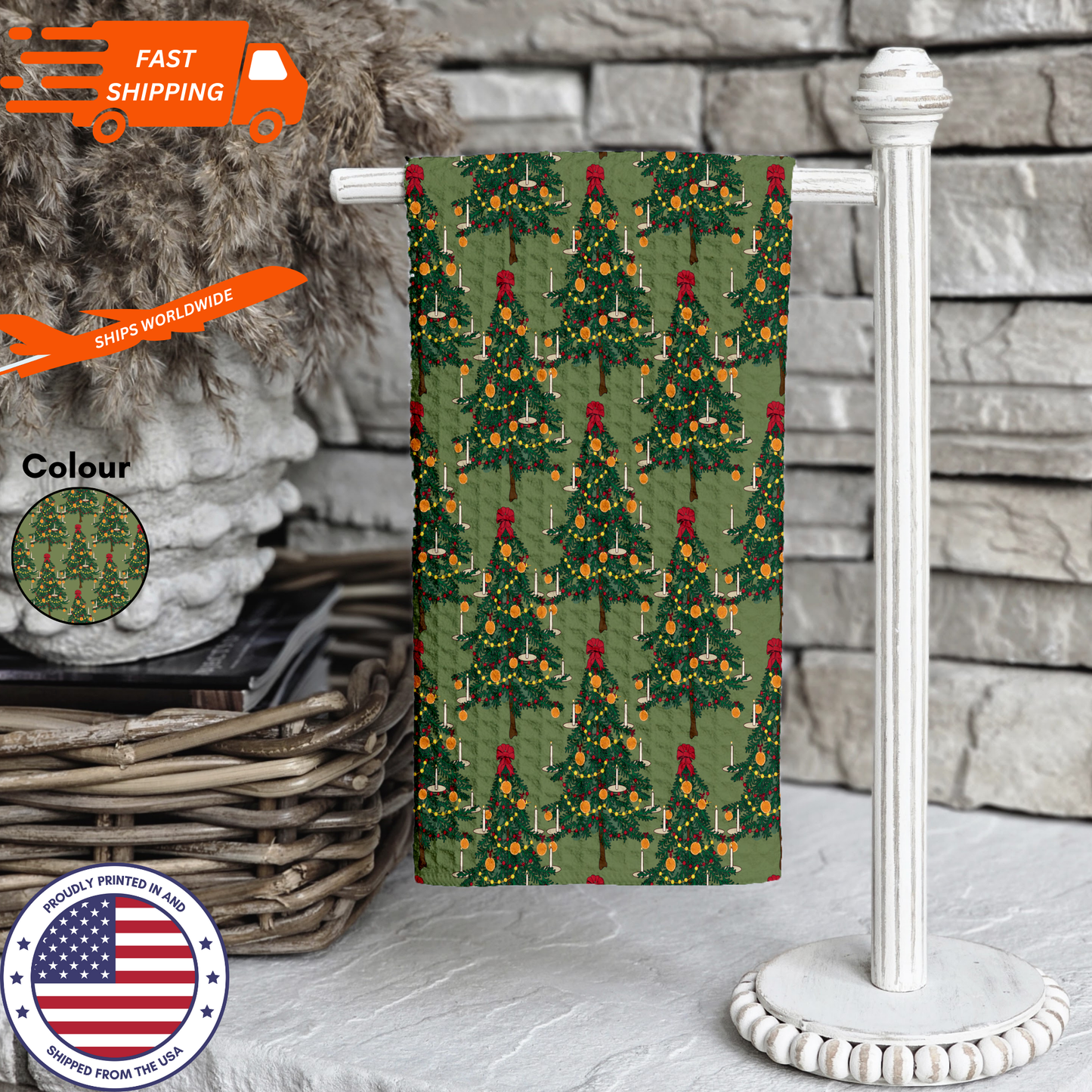 Christmas-Themed Christmas Trees Waffle Kitchen Tea Towel, Waffle Towel, Cute Stocking Filler