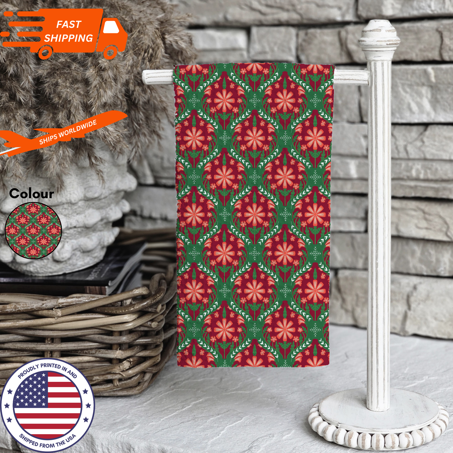 Christmas-Themed Red and Green Waffle Kitchen Tea Towel, Waffle Towel, Cute Stocking Filler