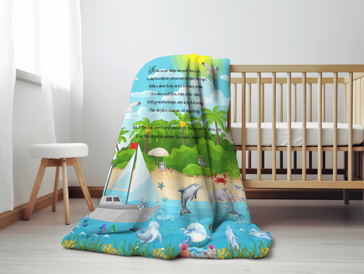 Introducing our adorable luxurious super soft Velveteen Children's Dolphin Blanket, the perfect Cuddle companion, Kid's Rhyme Blanket